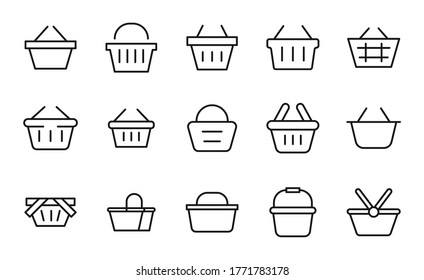 Premium set of shopping basket line icons. Simple pictograms pack. Stroke vector illustration on a white background. Modern outline style icons collection.