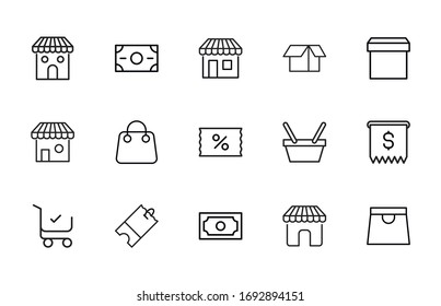 Premium set of shopping line icons. Web symbols for web sites and mobile app. Modern vector symbols, isolated on a white background. Simple thin line signs.