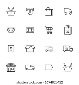 Premium set of shopping line icons. Web symbols for web sites and mobile app. Modern vector symbols, isolated on a white background. Simple thin line signs.