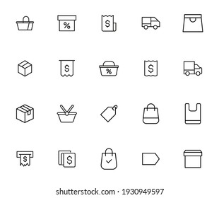 Premium set of shopping line icons. Simple pictograms pack. Stroke vector illustration on a white background. Modern outline style icons collection.