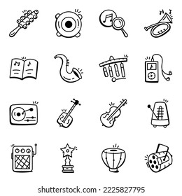 Premium Set of Singing Instruments Doodle Icons 
