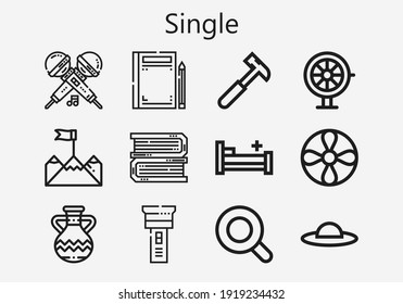 Premium set of single [S] icons. Simple single icon pack. Stroke vector illustration on a white background. Modern outline style icons collection of Magnifying glass, Hammer, Microphone, Goal