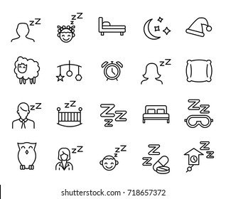 Premium set of sleep line icons. Simple pictograms pack. Stroke vector illustration on a white background. Modern outline style icons collection. 