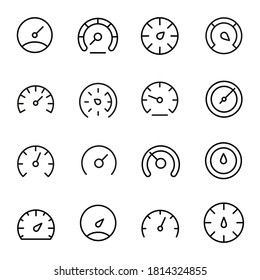 Premium set of speedometer line icons. Simple pictograms pack. Stroke vector illustration on a white background. Modern outline style icons collection.