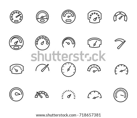 Premium set of speedometer line icons. Simple pictograms pack. Stroke vector illustration on a white background. Modern outline style icons collection. 