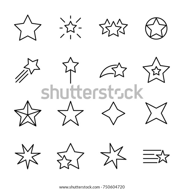 星の線のプレミアムアイコンセット 簡単な絵文字パック 白い背景にストロークベクターイラスト モダンなアウトラインスタイルのアイコンコレクション のベクター画像素材 ロイヤリティフリー
