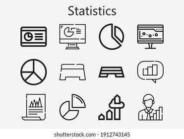 Conjunto premium de iconos de estadísticas [S]. Paquete de iconos de estadísticas simples. Ilustración vectorial de trazo sobre un fondo blanco. Colección de iconos de estilo de contorno moderno de Graph, Pie chart, Step, Chart