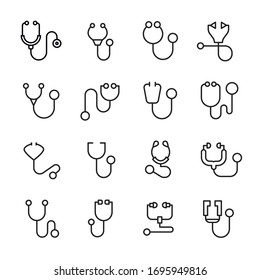Premium set of stethoscope line icons. Web symbols for web sites and mobile app. Modern vector symbols, isolated on a white background. Simple thin line signs.