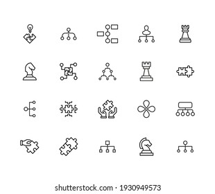 Juego premium de iconos de línea de estrategia. Envase simple de pictogramas. Ilustración vectorial de trazo sobre un fondo blanco. Colección moderna de iconos de estilo de contorno.