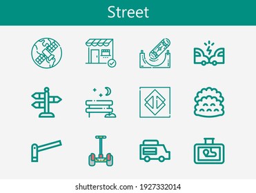 Premium set of street line icons. Simple street icon pack. Stroke vector illustration on a white background. Modern outline style icons collection of Sao paulo, Accident