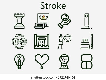 Premium set of stroke icons. Simple stroke icon pack. Stroke vector illustration on a white background. Modern outline style icons collection of Heart, Hydro power, Idea, Love, Makeup