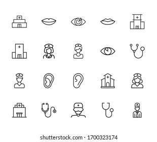 Premium-Satz von Operationslinien-Symbolen. Web-Symbole für Webseiten und mobile App. Moderne Vektorillustration-Symbole einzeln auf weißem Hintergrund. Einfache Dünnzeilenzeichen.