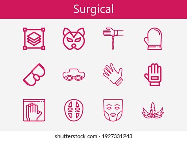 Premium set of surgical line icons. Simple surgical icon pack. Stroke vector illustration on a white background. Modern outline style icons collection of Glove, Goggles