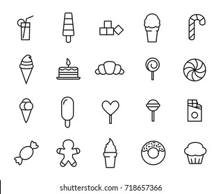 Premium set of sweet and candy line icons. Simple pictograms pack. Stroke vector illustration on a white background. Modern outline style icons collection. 