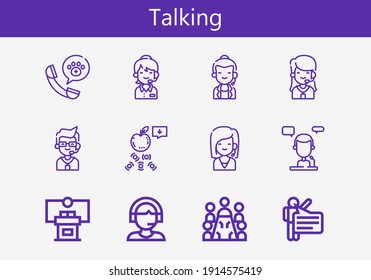 Juego premium de iconos de línea de conversación. Paquete de iconos de conversación simple. Ilustración vectorial de trazo sobre un fondo blanco. Moderna colección de iconos de estilo de contorno del centro de llamadas, soporte, reunión, voz