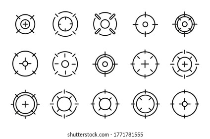 Juego premium de iconos de línea de destino. Símbolos web para sitios web y aplicaciones móviles. Símbolos vectoriales modernos, aislados en un fondo blanco. Sencillos signos de línea delgada.