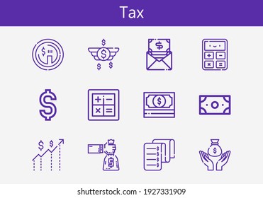 Premium set of tax line icons. Simple tax icon pack. Stroke vector illustration on a white background. Modern outline style icons collection of Money, Invoice, Dollar, Calculator