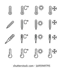 Premium set of thermometer line icons. Web symbols for web sites and mobile app. Modern vector symbols, isolated on a white background. Simple thin line signs.