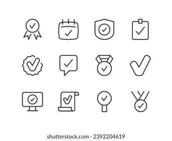 Juego premium de iconos de línea de garrapatas. Envase simple de pictogramas. Ilustración vectorial de trazo sobre un fondo blanco. Colección moderna de iconos de estilo de contorno.