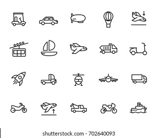 Premium set of transport line icons. Simple pictograms pack. Stroke vector illustration on a white background. Modern outline style icons collection.