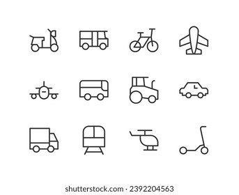 Premium set of transportation line icons. Simple pictograms pack. Stroke vector illustration on a white background. Modern outline style icons collection.