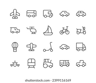 Premium set of transportation line icons. Simple pictograms pack. Stroke vector illustration on a white background. Modern outline style icons collection.