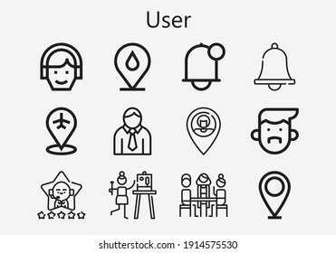 Conjunto premium de iconos de usuario [S]. Paquete de iconos de usuario simple. Ilustración vectorial de trazo sobre un fondo blanco. Moderna colección de iconos de estilo de contorno de Grupo, Marcador de posición, Satisfacción, Avatar, Notificación