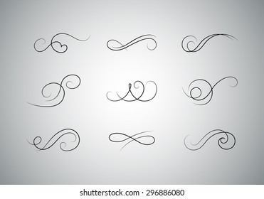 Premium Set of Vector Calligraphic Flourishes. Decorative Dividers Design.