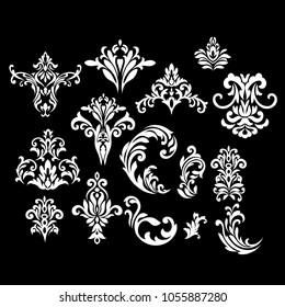 Premium Set vintage baroque frame scroll ornament engraving border floral retro pattern antique style acanthus foliage swirl decorative design element filigree calligraphy - vector