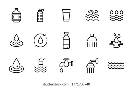 Premium set of water line icons. Simple pictograms pack. Stroke vector illustration on a white background. Modern outline style icons collection.