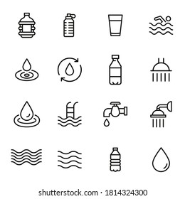 Premium set of water line icons. Simple pictograms pack. Stroke vector illustration on a white background. Modern outline style icons collection.