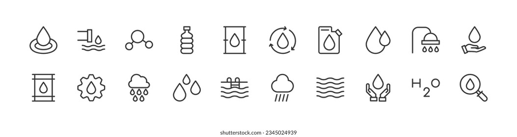 Premium set of water line icons. Simple pictograms pack. Stroke vector illustration on a white background. Modern outline style icons collection.