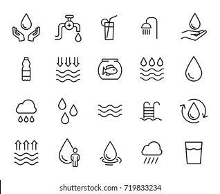 Premium set of water line icons. Simple pictograms pack. Stroke vector illustration on a white background. Modern outline style icons collection. 
