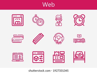 Premium set of web line icons. Simple web icon pack. Stroke vector illustration on a white background. Modern outline style icons collection of Operator, Call center, Bus