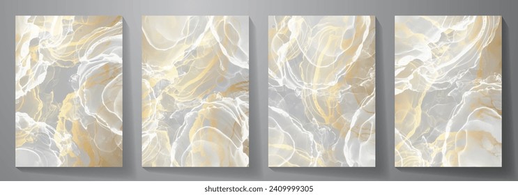 Premium set wedding cover design with gold and white splashes on gray background. Luxury background cover design, invitation, poster, flyer, wedding card, luxe invite, brochure, booklet, postcard.