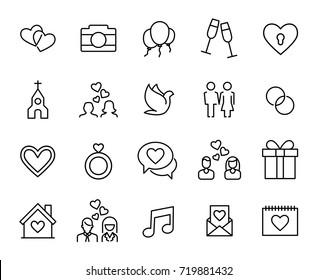 Premium set of wedding line icons. Simple pictograms pack. Stroke vector illustration on a white background. Modern outline style icons collection. 