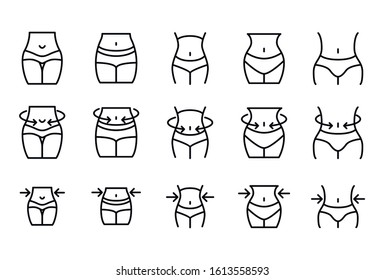 Premium set of weight loss line icons. Web symbols for web sites and mobile app. Modern vector symbols, isolated on a white background. Simple thin line signs.