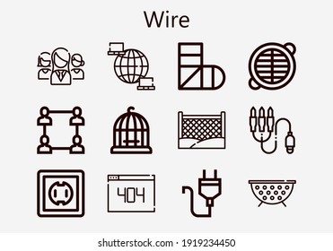 Premium set of wire [S] icons. Simple wire icon pack. Stroke vector illustration on a white background. Modern outline style icons collection of Networking, Network, Plug, 404, Grate, Fence