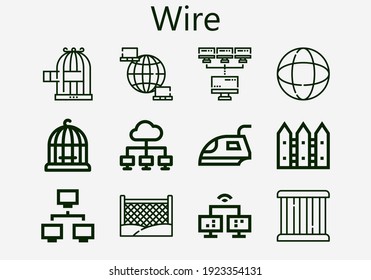 Premium set of wire [S] icons. Simple wire icon pack. Stroke vector illustration on a white background. Modern outline style icons collection of Earth grid, Cage, Network, Iron, Fence, Bird cage