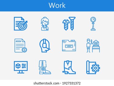 Premium set of work line icons. Simple work icon pack. Stroke vector illustration on a white background. Modern outline style icons collection of Operator, Call center, Screw