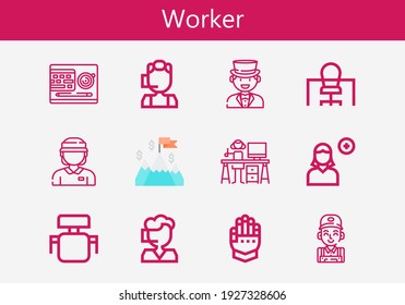 Premium set of worker line icons. Simple worker icon pack. Stroke vector illustration on a white background. Modern outline style icons collection of Office, Graphic designer, Add user