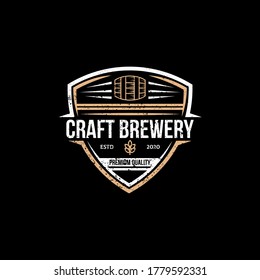 Premium Shield Craft Brewery Logo Design Vector, Best For Brew House, Bar, Pub, Brewing Company Branding And Identity