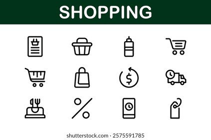 Premium Shopping Icons. Editable and Clean Designs for Retail, Online Shopping, Cart, Payment, and Delivery Services in Flat and Line Styles.