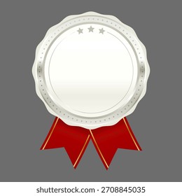 Plantilla de la insignia de la roseta del premio de plata de Premium con la cinta roja y el ajuste del oro
