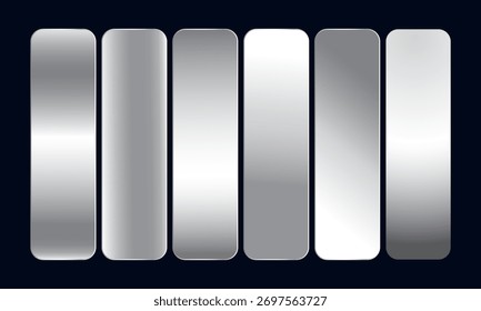 Conjunto de gradiente de cor de prata premium - cromo, branco e luxo cor de prata paleta amostras