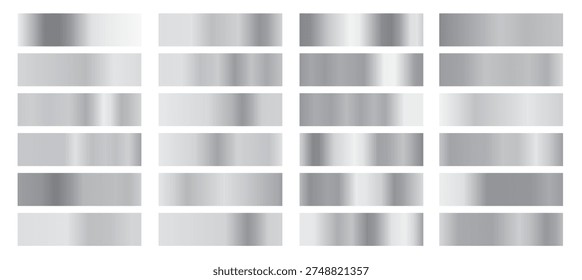 Premium Silver Colors Gradients Set – Chrome, White, and Luxury Silver Color Palette Swatches, Set of silver foil texture background. Metal gradient template. Vector illustration