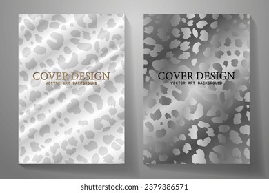 Premium silver cover design set with leopard pattern. Luxury background cover design, invitation, poster, flyer, wedding card, luxe invite, business banner, prestigious voucher. Safari vector pattern.