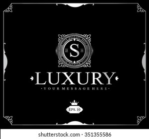 Premium Silver Frame. Elegant Logo. Royal Flourishes Calligraphic. Luxury Ornament Lines. Vector. S Monogram.