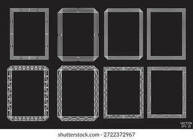 Los marcos geométricos plateados de Premium están aislados sobre fondo negro. Bordes plateados de lujo para invitaciones, Plantillas de lujo y patrones decorativos. Ilustración vectorial 3D.