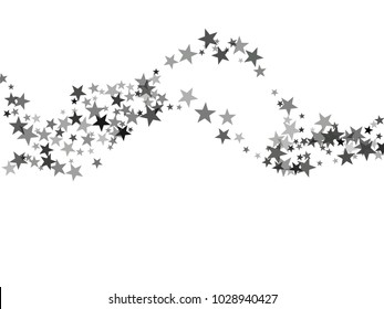Premium silver glitter falling stars vector template for birthday party, wedding invitation card, flyer, voucher, holiday banner.  Silver sparkle stars grey confetti glitter on white.